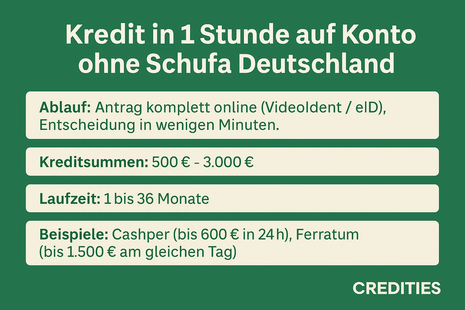 Kredit in 1 Stunde auf Konto ohne Schufa Deutschland